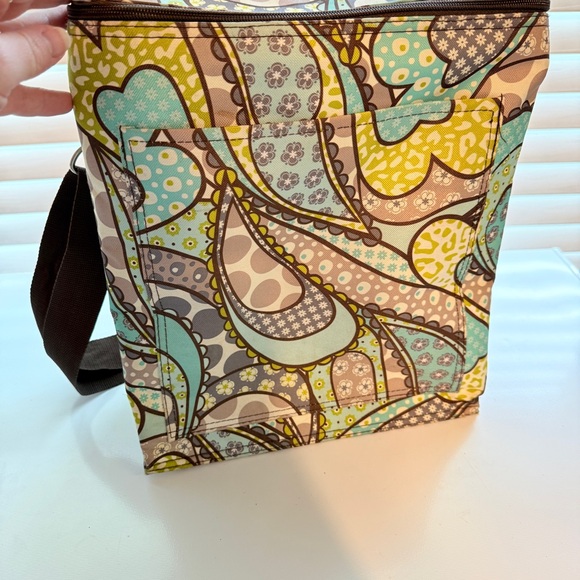 Thirty-One Large Green Paisley Picnic Lunch Bag Cooler Insulated Shoulder Strap - Picture 1 of 9